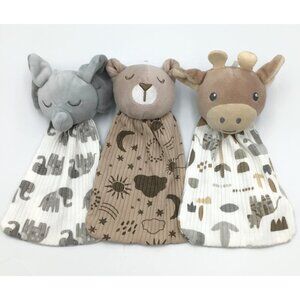 DreamGro Baby Lovey Bundle - Celestial Bear Cow Elephant Security Cloth Clutch